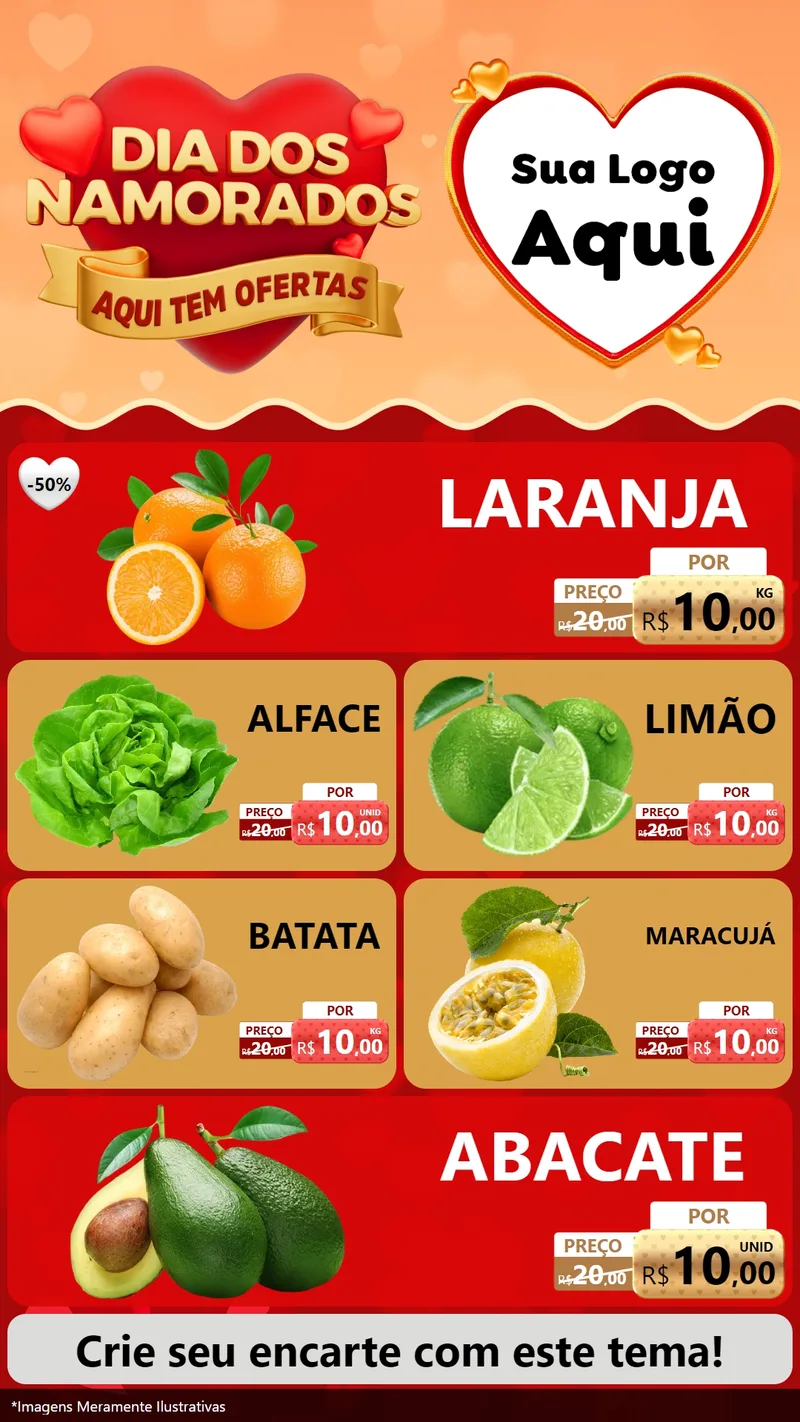 Modelo de TV para TV Vertical com o tema Dia dos Namorados - Aqui Tem Ofertas para Hortifrúti