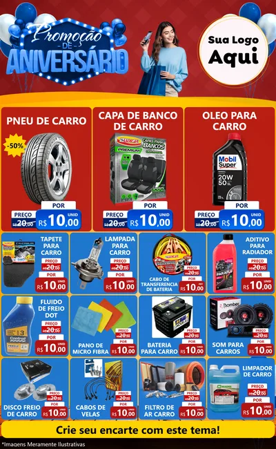 Modelo de Encarte para Encarte Grande com o tema Promoção de Aniversário para Auto peças