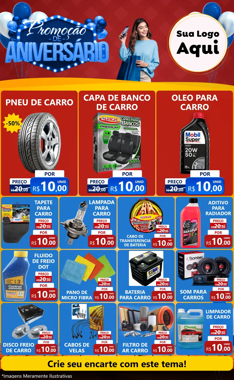 Modelo de Encarte para Encarte Grande com o tema Promoção de Aniversário para Auto peças