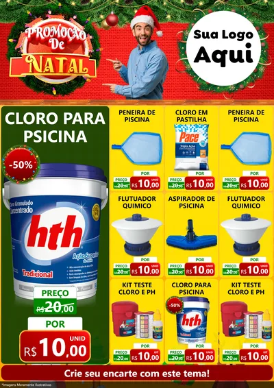 Modelo de Encarte para Encarte A4 Vertical com o tema Promoção de Natal para Produtos para Piscina