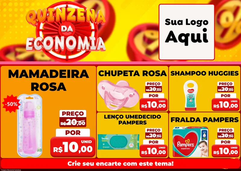 Modelo de Encarte para Encarte A4 Horizontal com o tema Quinzena Da Economia para Bebês