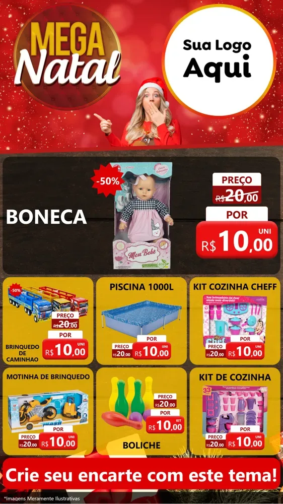 Modelo de Rede Social para Stories com o tema Mega Natal para Brinquedos