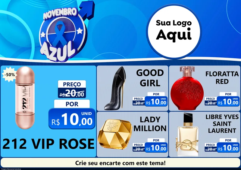 Modelo de Encarte para Encarte A4 Horizontal com o tema Novembro Azul para Perfumes