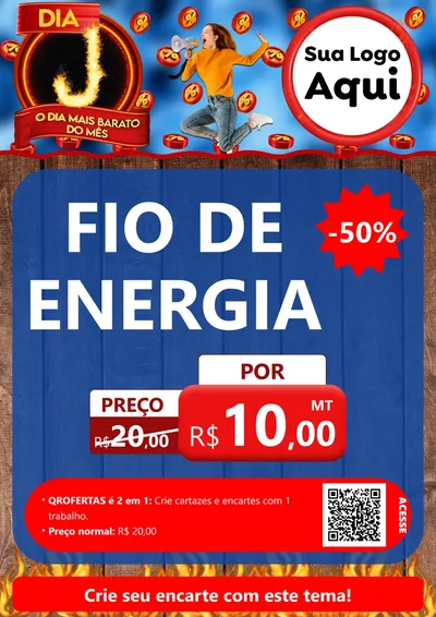 Modelo de Cartaz para Cartaz A4 Vertical com o tema Dia J - O Dia Mais Barato Do Mês para Materiais Elétricos