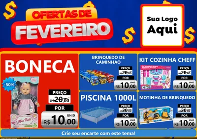 Modelo de Encarte para Encarte A4 Horizontal com o tema Ofertas de Fevereiro para Brinquedos