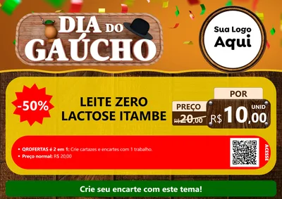 Modelo de Cartaz para Cartaz A4 Horizontal com o tema Dia do Gaúcho para Frios e Laticínios