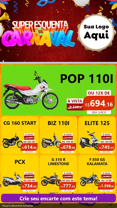 Modelo de Rede Social para Stories com o tema Super Esquenta de Carnaval para Concessionaria de Motos