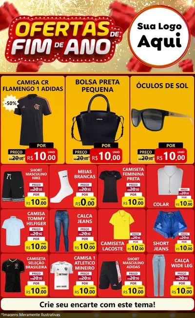 Modelo de Encarte para Encarte Grande com o tema Ofertas de Fim de Ano para Roupas e acessórios