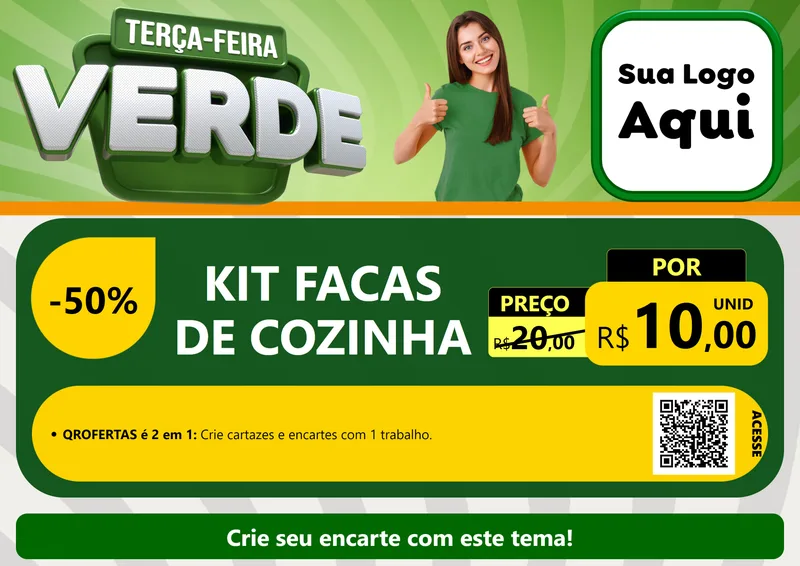 Modelo de Cartaz para Cartaz A4 Horizontal com o tema Terça - Feira Verde para Utilidades Domésticas