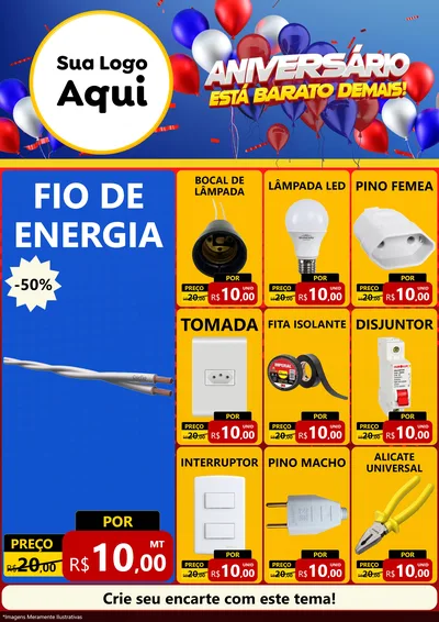 Modelo de Encarte para Encarte A4 Vertical com o tema Aniversário para Materiais Elétricos