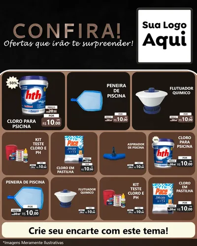 Modelo de Rede Social para Feed Instagram com o tema Confira! Ofertas que irão te surpreender! para Produtos para Piscina