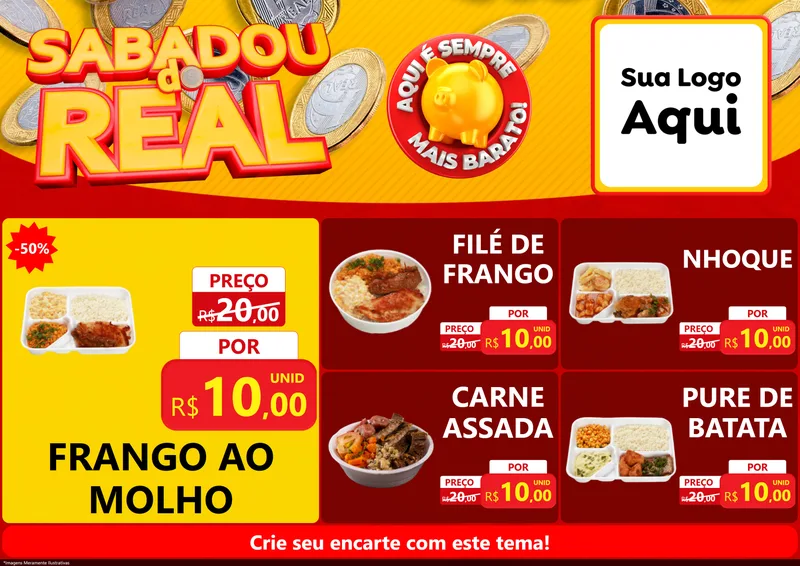 Modelo de Encarte para Encarte A4 Horizontal com o tema Sabadou do Real para Restaurante