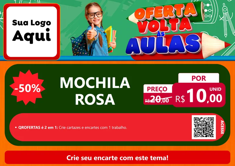 Modelo de Cartaz para Cartaz A4 Horizontal com o tema Oferta Volta Às Aulas para Papelaria