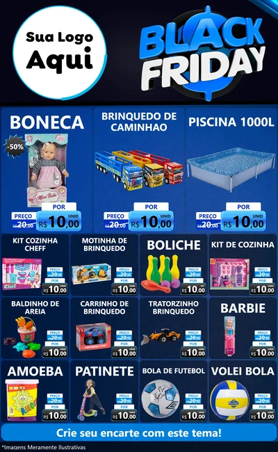 Modelo de Encarte para Encarte Grande com o tema Black Friday para Brinquedos
