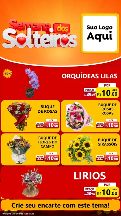 Modelo de TV para TV Vertical com o tema Semana dos Solteiros para Floricultura e jardim