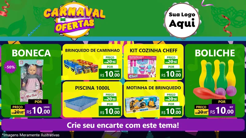 Modelo de TV para TV Horizontal com o tema Carnaval de Ofertas para Brinquedos
