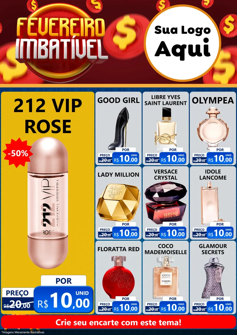 Modelo de Encarte para Encarte A4 Vertical com o tema Fevereiro Imbatível para Perfumes