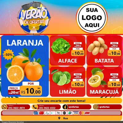 Modelo de Rede Social para Feed Facebook com o tema Verão de Ofertas para Hortifrúti
