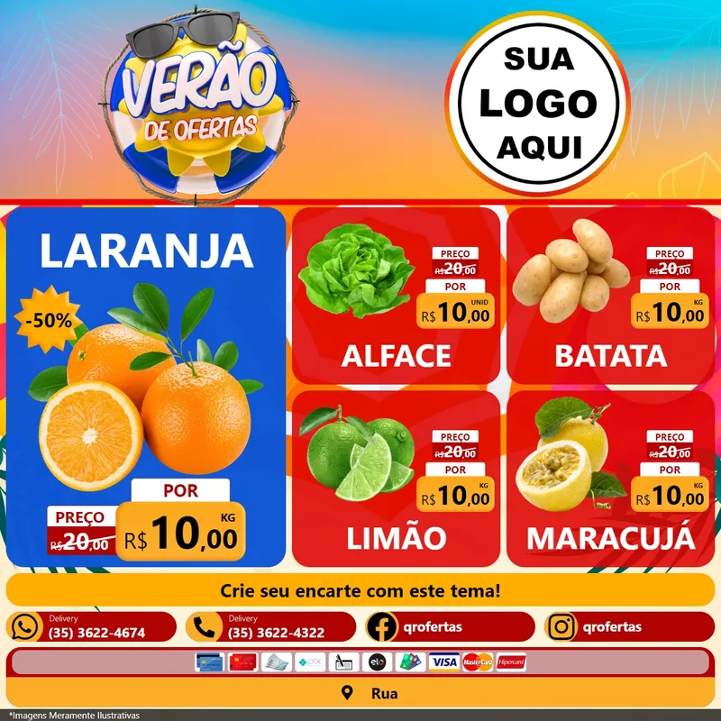 Modelo de Rede Social para Feed Facebook com o tema Verão de Ofertas para Hortifrúti
