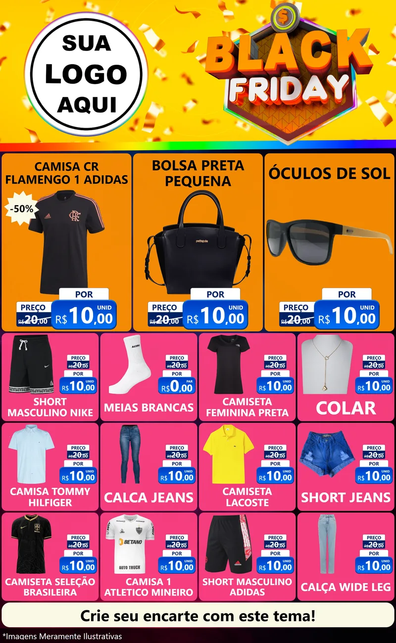 Modelo de Encarte para Encarte Grande com o tema Black Friday para Roupas e acessórios
