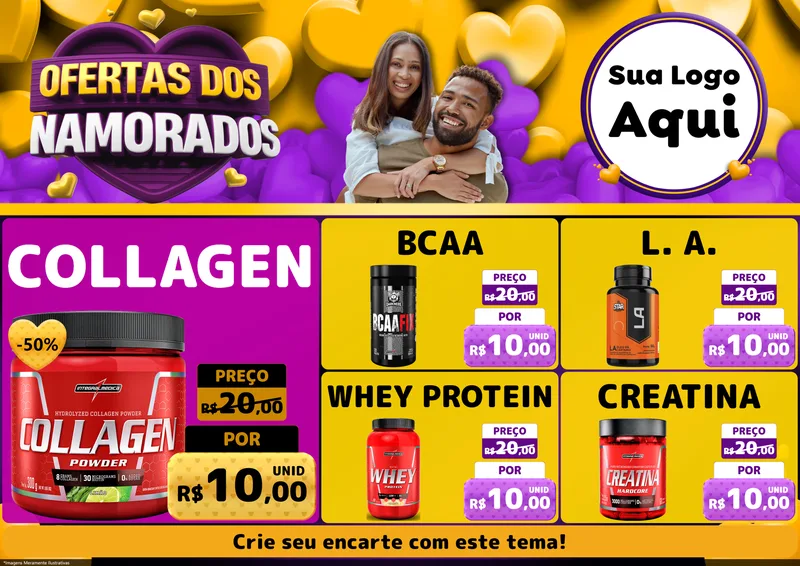 Modelo de Encarte para Encarte A4 Horizontal com o tema Oferta Dos Namorados para Suplementos alimentares