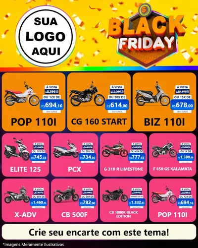 Modelo de Rede Social para Feed Instagram com o tema Black Friday para Concessionaria de Motos