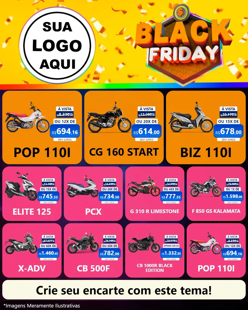 Modelo de Rede Social para Feed Instagram com o tema Black Friday para Concessionaria de Motos