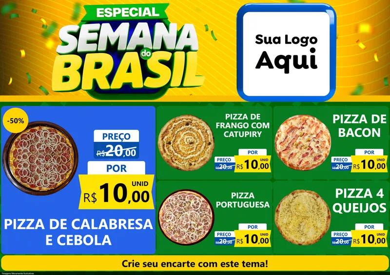 Modelo de Encarte para Encarte A4 Horizontal com o tema Especial Semana do Brasil para Pizzaria