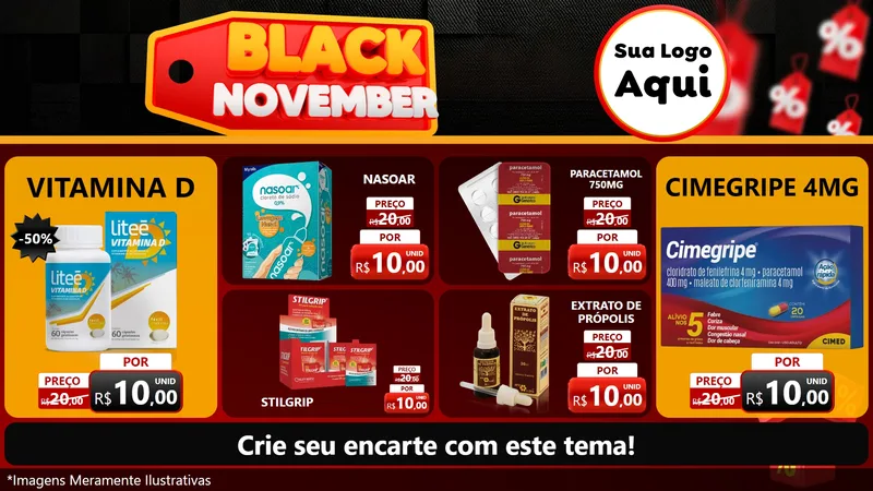 Modelo de TV para TV Horizontal com o tema Black November para Farmácia