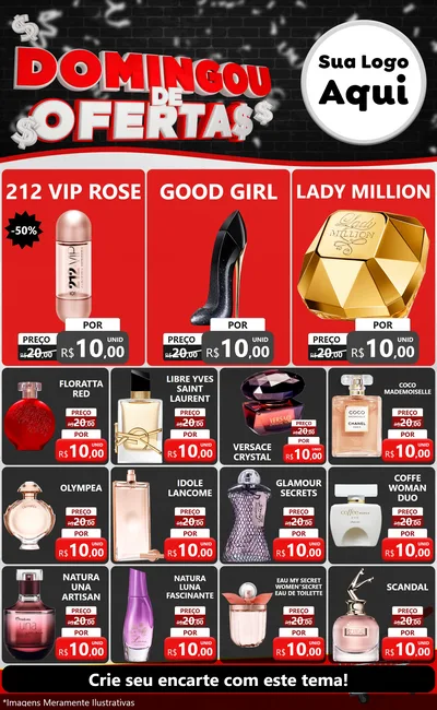 Modelo de Encarte para Encarte Grande com o tema Domingou de Ofertas para Perfumes