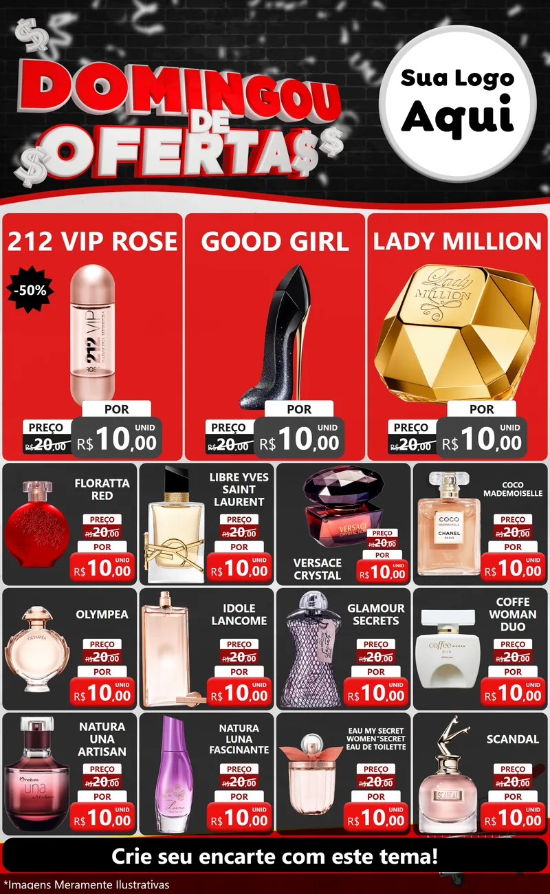 Modelo de Encarte para Encarte Grande com o tema Domingou de Ofertas para Perfumes