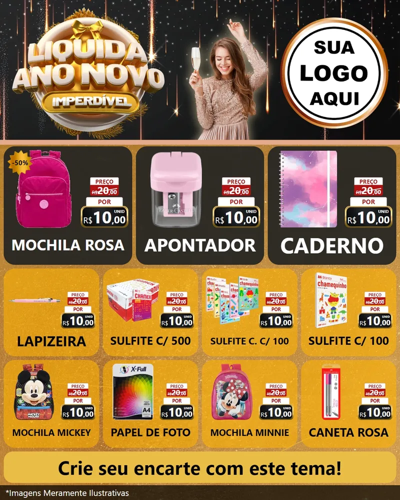 Modelo de Rede Social para Feed Instagram com o tema Liquida Ano Novo Imperdível para Papelaria