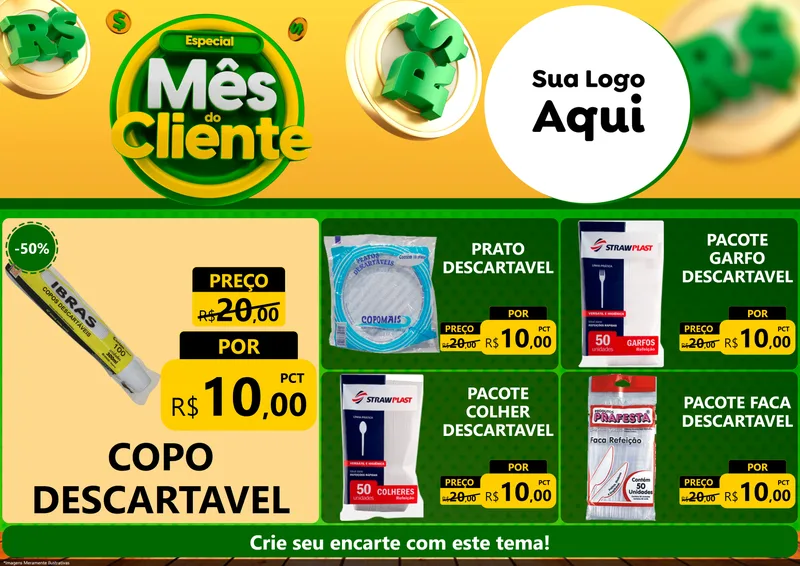 Modelo de Encarte para Encarte A4 Horizontal com o tema Especial Mês do Cliente para Embalagens