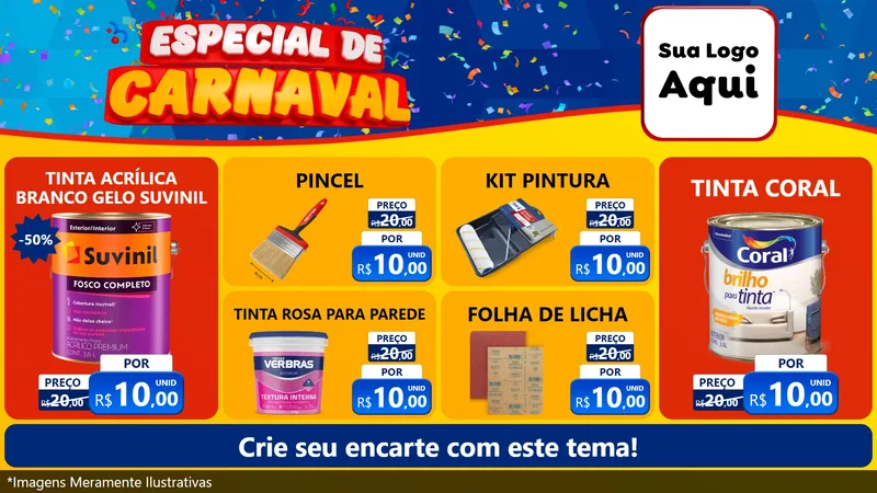 Modelo de TV para TV Horizontal com o tema Especial de Carnaval para Tintas e Ferramentas