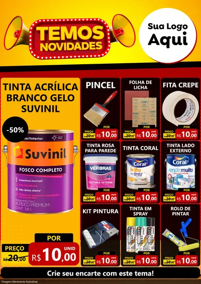 Modelo de Encarte para Encarte A4 Vertical com o tema Temos Novidades para Tintas e Ferramentas