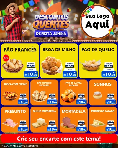 Modelo de Rede Social para Feed Instagram com o tema Descontos Quentes de Festa Junina para Padaria