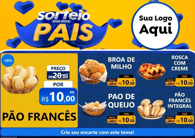 Modelo de Encarte para Encarte A4 Horizontal com o tema Sorteio Dia dos Pais para Padaria