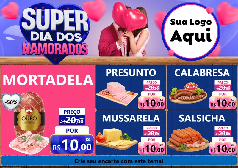 Modelo de Encarte para Encarte A4 Horizontal com o tema Super Dia dos Namorados para Frios e Laticínios