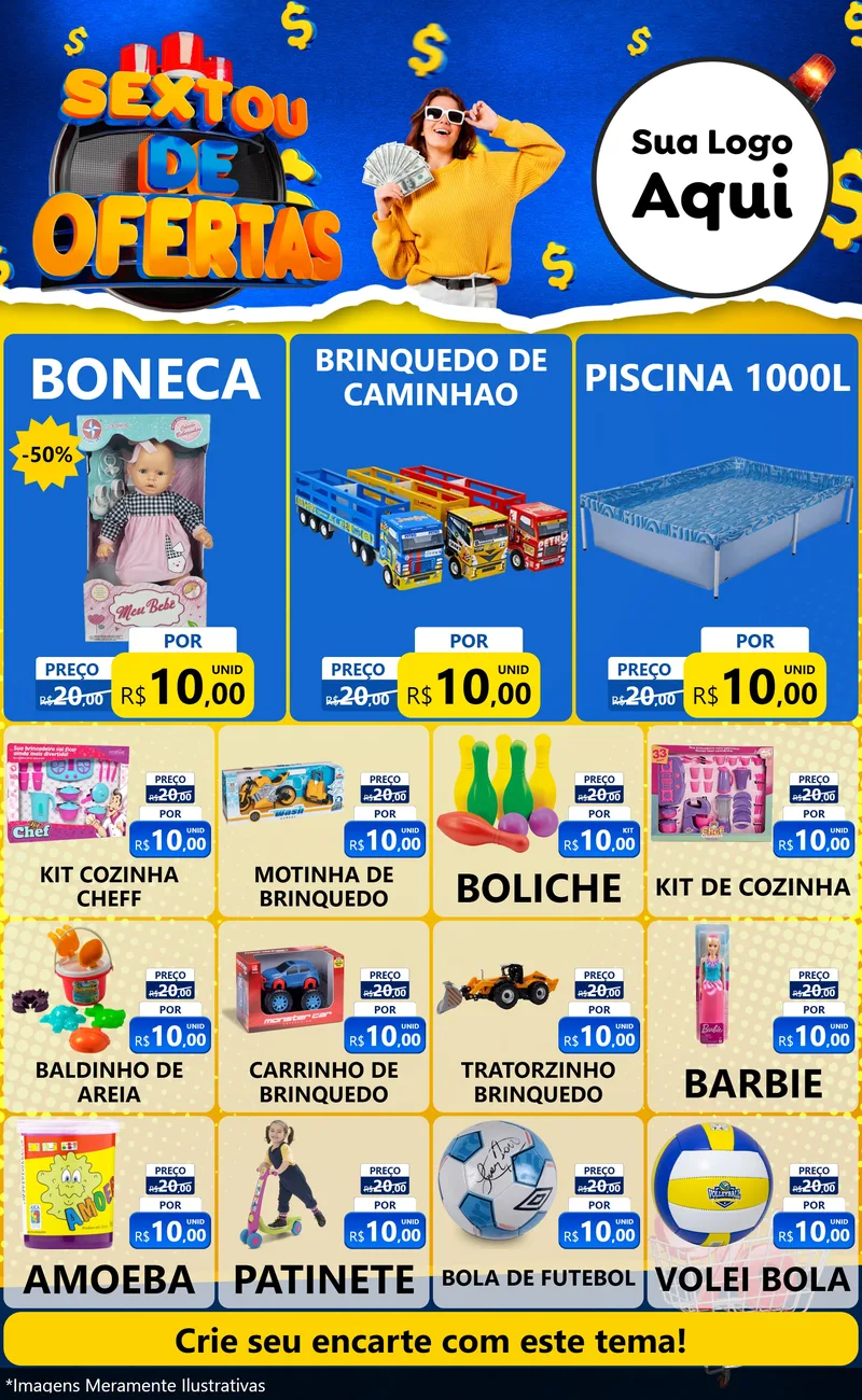 Modelo de Encarte para Encarte Grande com o tema Sextou de Ofertas para Brinquedos