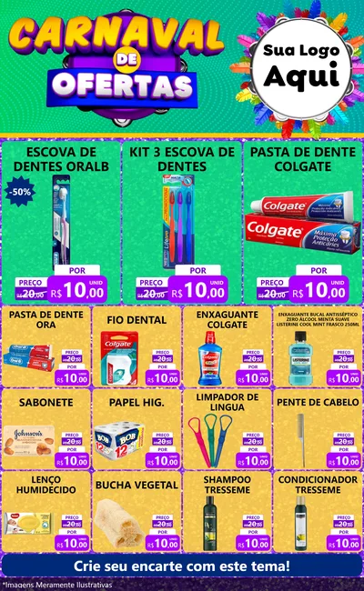 Modelo de Encarte para Encarte Grande com o tema Carnaval de Ofertas para Higiene Pessoal