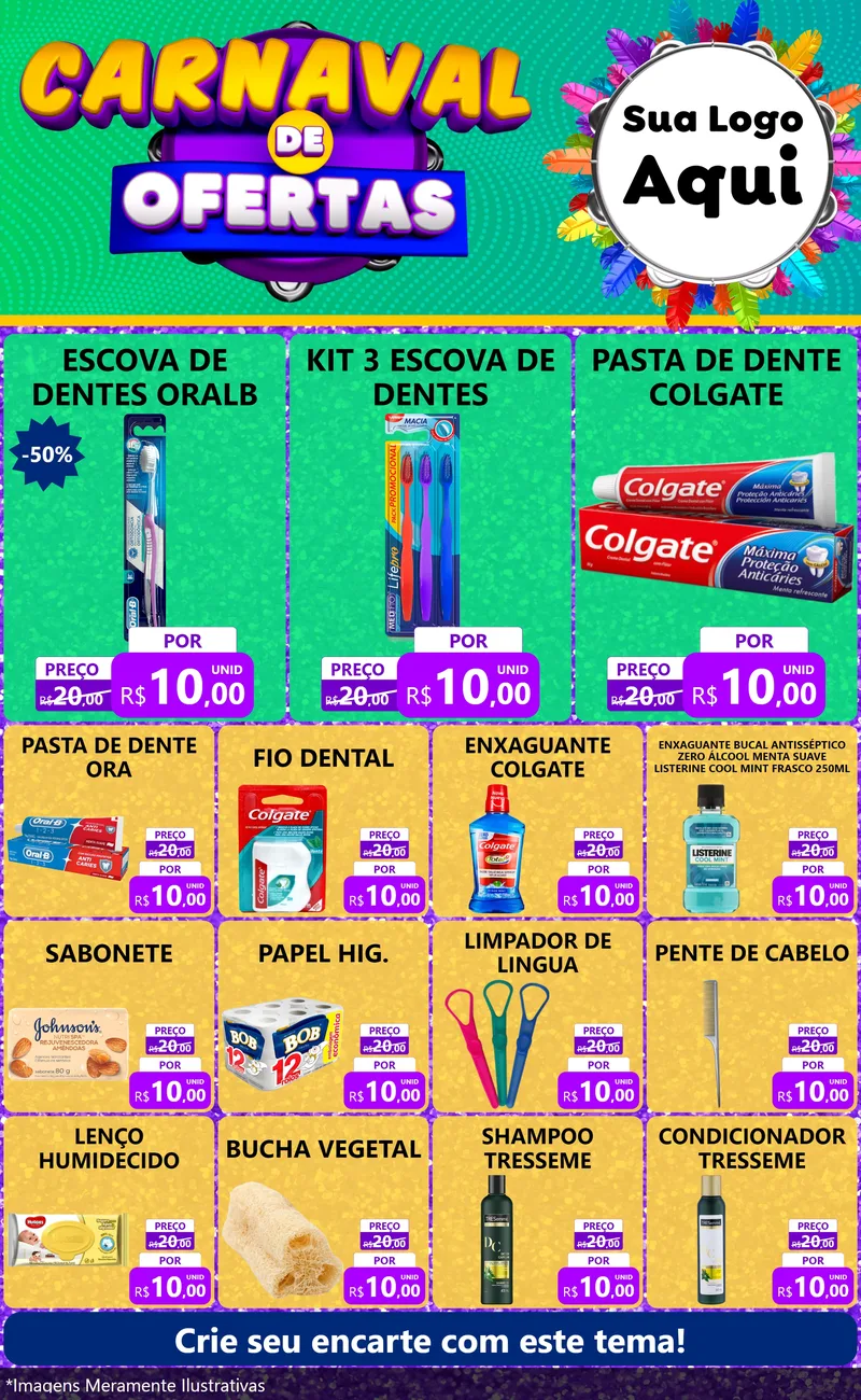 Modelo de Encarte para Encarte Grande com o tema Carnaval de Ofertas para Higiene Pessoal