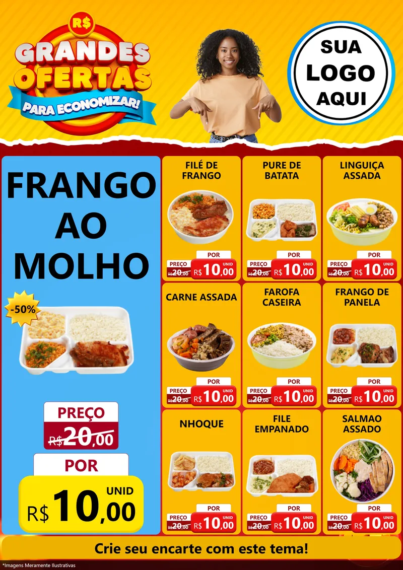Modelo de Encarte para Encarte A4 Vertical com o tema Grandes Ofertas Para Economizar! para Restaurante