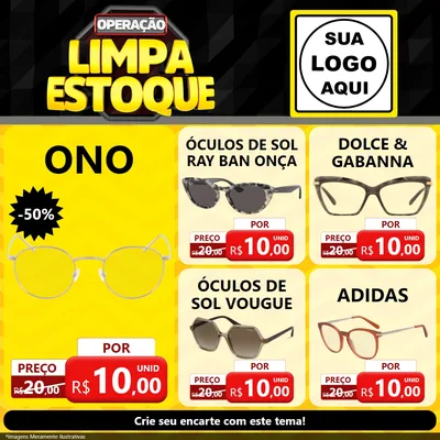 Modelo de Rede Social para Feed Facebook com o tema Operação Limpa Estoque para Óticas