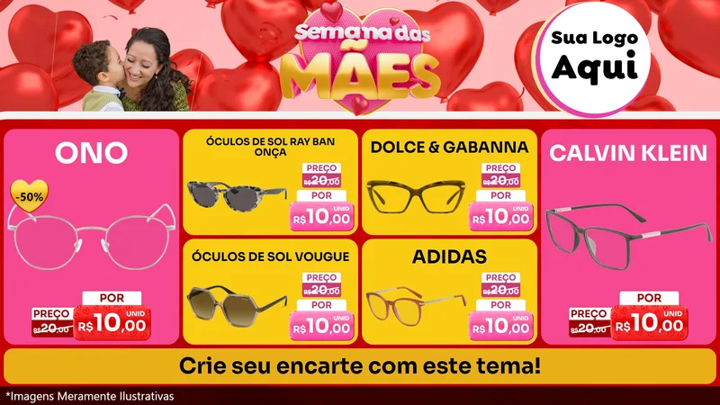 Modelo de TV para TV Horizontal com o tema Semana Das Mães para Óticas