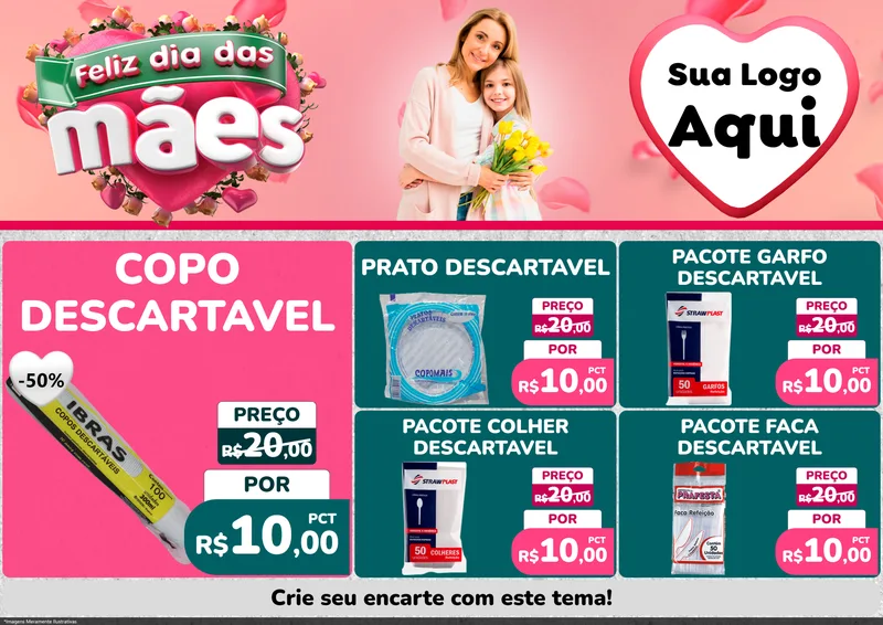Modelo de Encarte para Encarte A4 Horizontal com o tema Feliz Dia das Mães para Embalagens