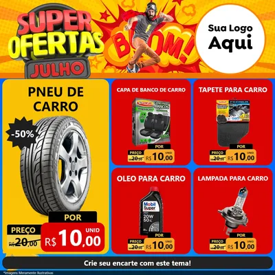 Modelo de Rede Social para Feed Facebook com o tema Super Ofertas Julho para Auto peças