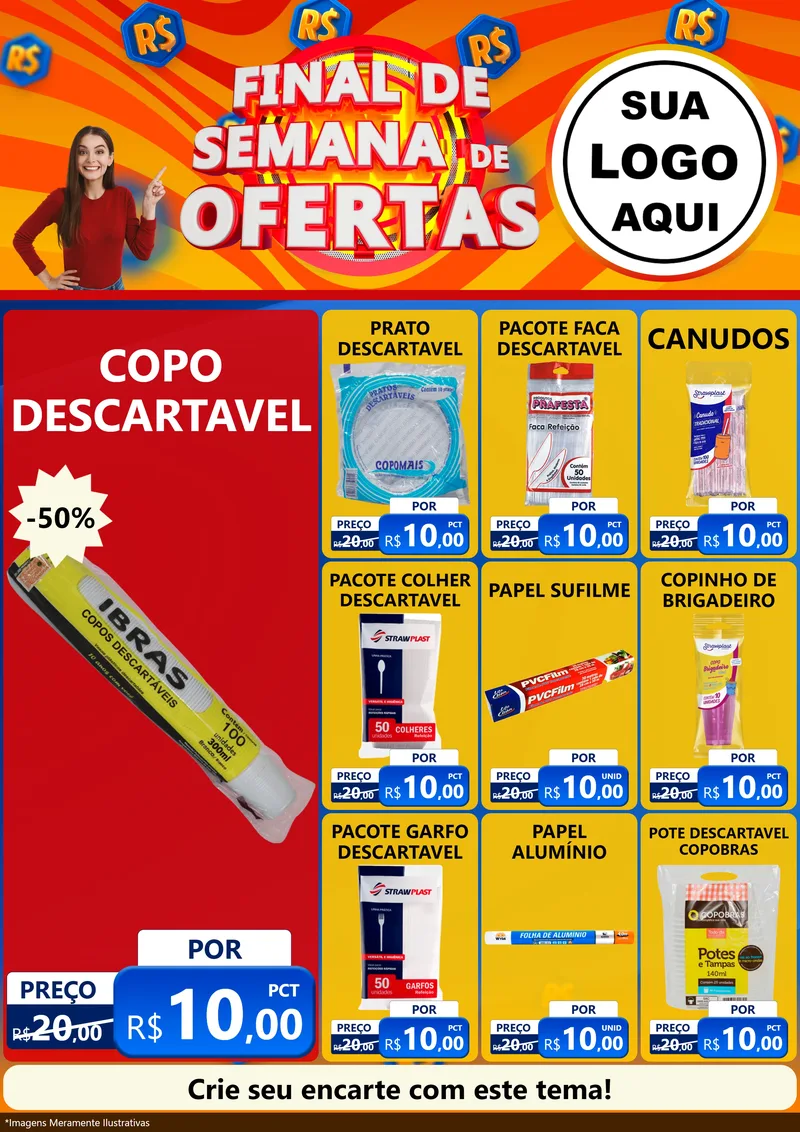 Modelo de Encarte para Encarte A4 Vertical com o tema Final de Semana de Ofertas para Embalagens