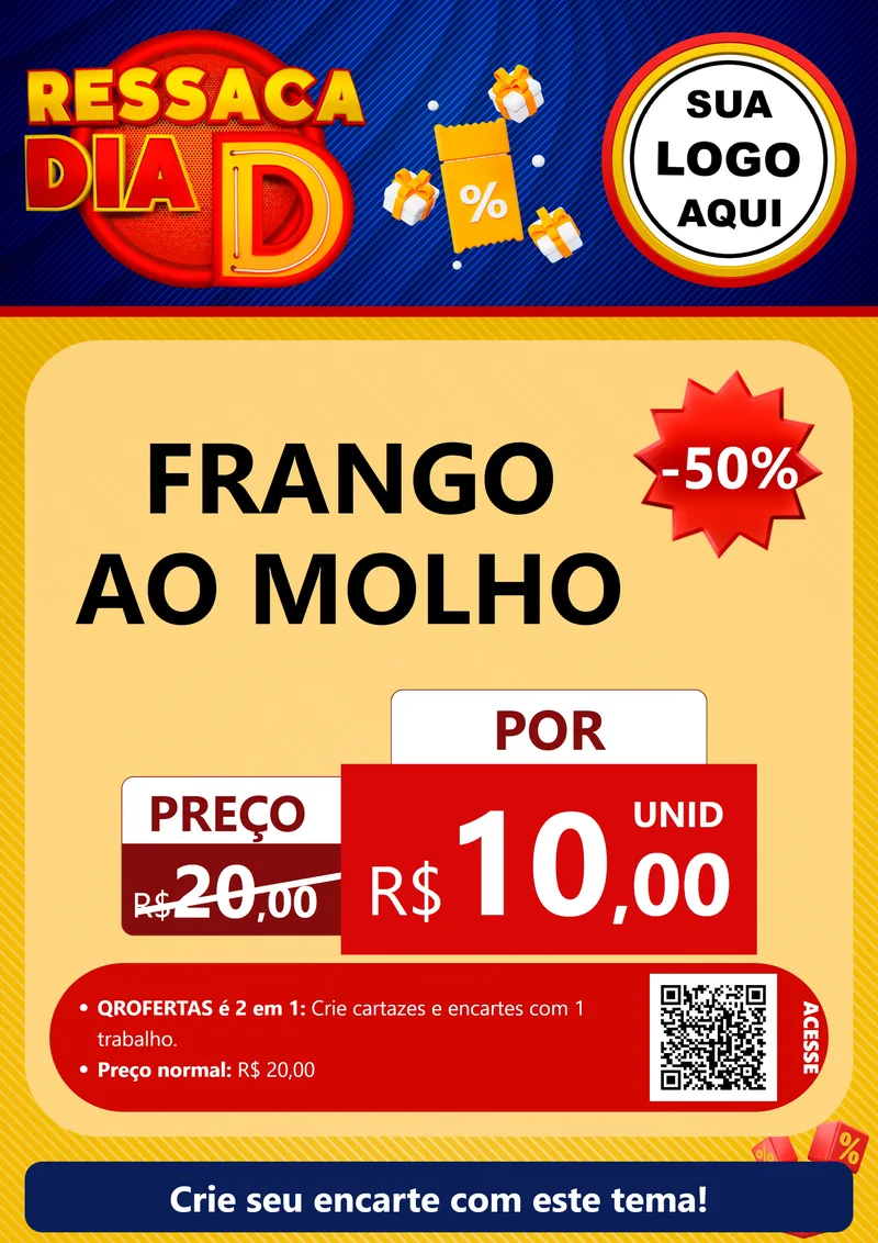 Modelo de Cartaz para Cartaz A4 Vertical com o tema Ressaca Dia D para Restaurante