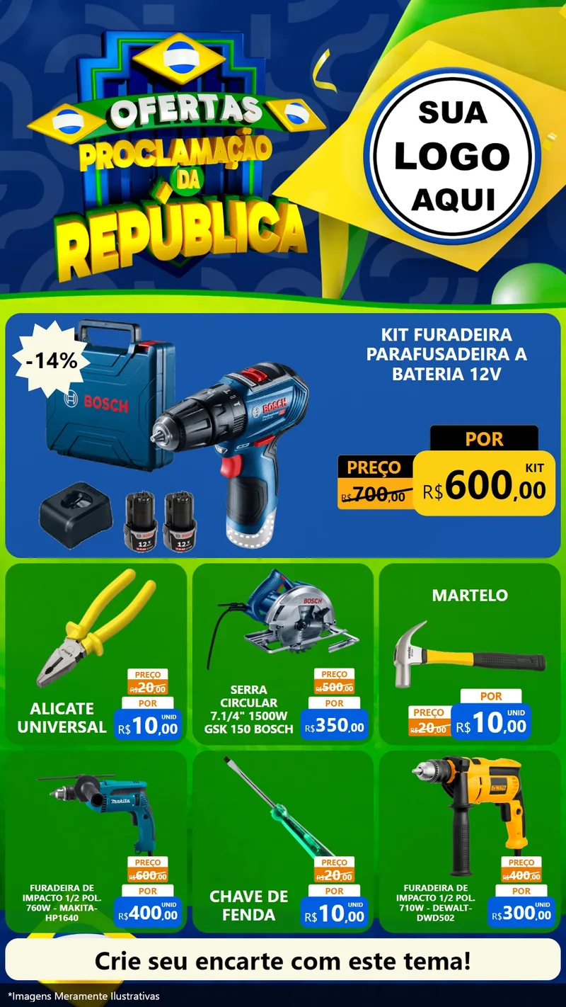 Modelo de Rede Social para Stories com o tema Ofertas Proclamação da República para Maquinas e Ferramentas