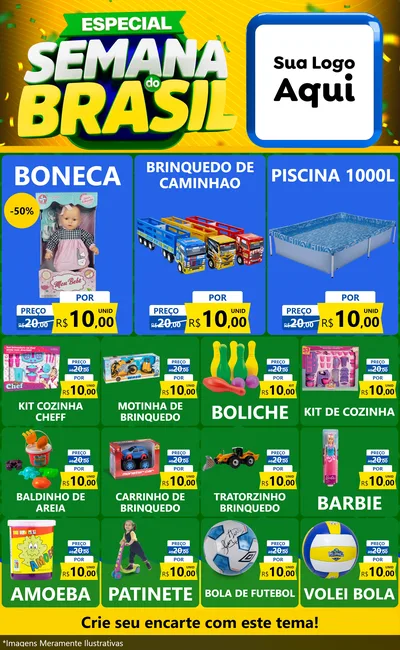 Modelo de Encarte para Encarte Grande com o tema Especial Semana do Brasil para Brinquedos